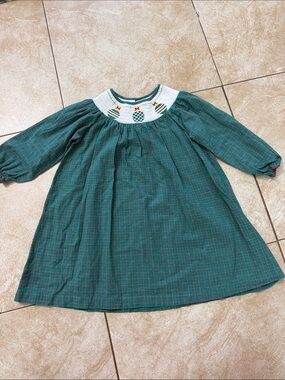 Green Plaid Smocked Holiday Dress